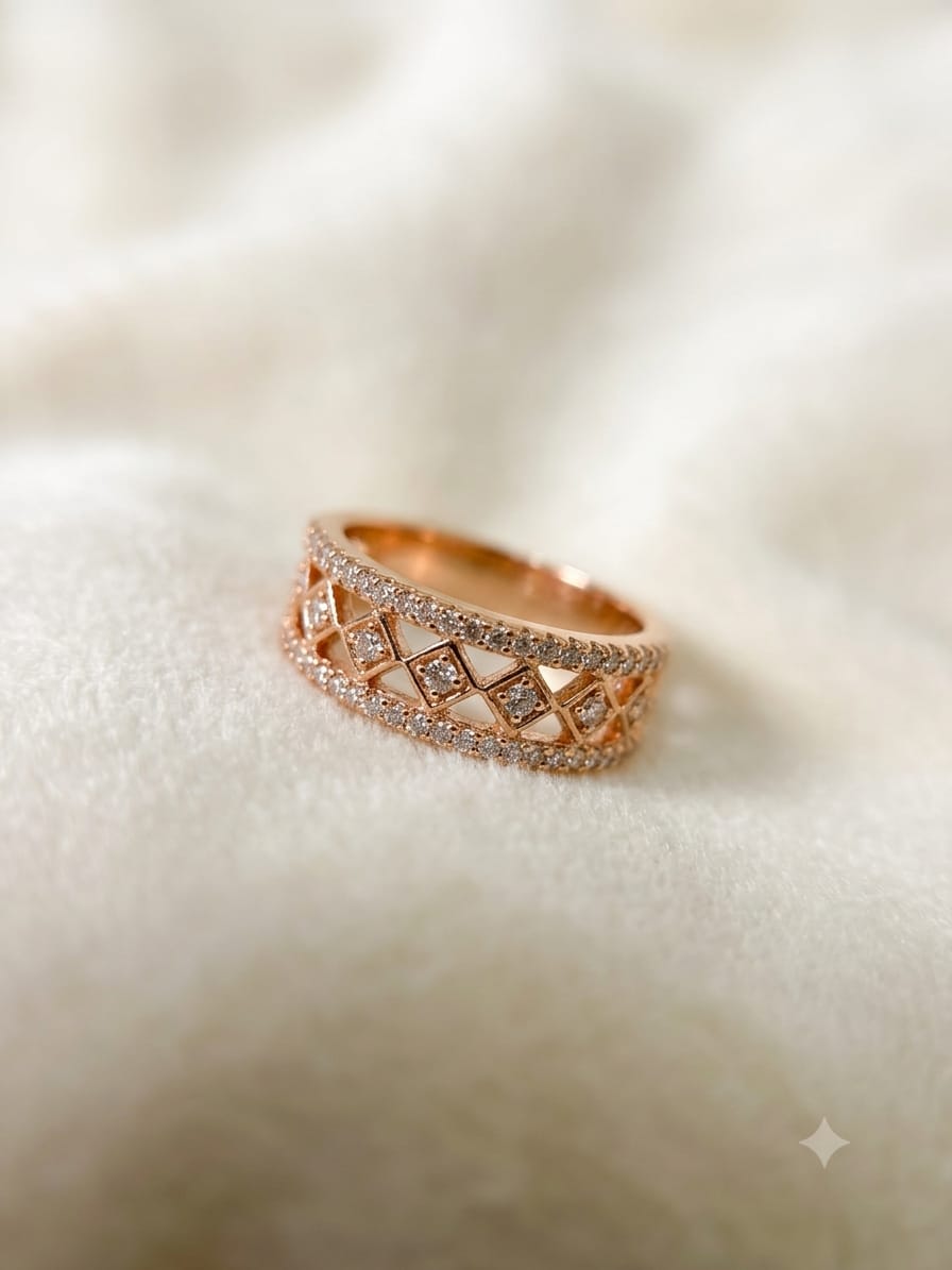 Rose Gold Lattice Crystal Ring