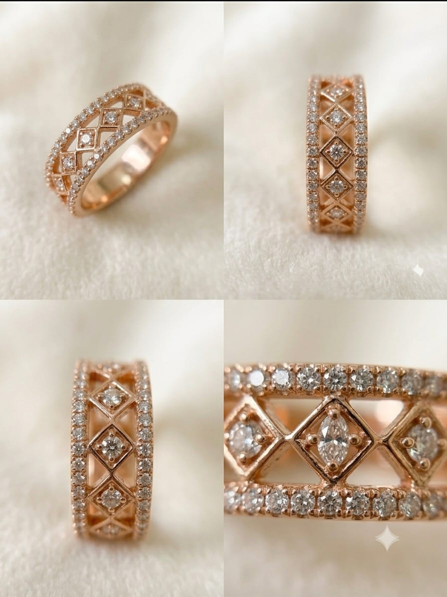 Rose Gold Lattice Crystal Ring