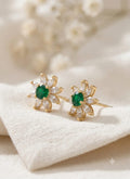 Emerald Blossom Gold Stud Earrings