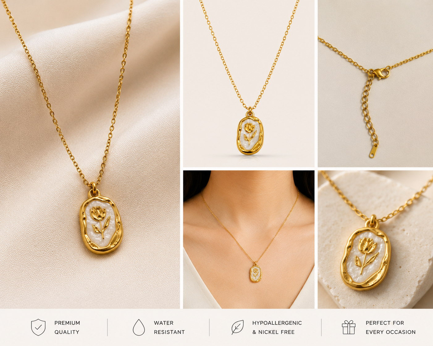 Golden Bloom Floral Pendant Necklace