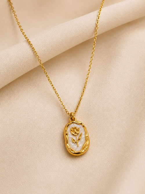 Golden Bloom Floral Pendant Necklace