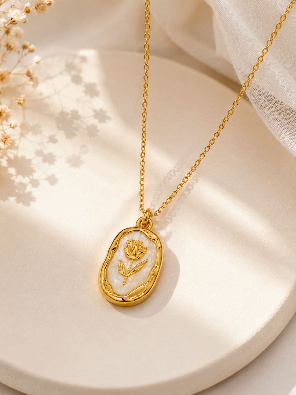 Golden Bloom Floral Pendant Necklace