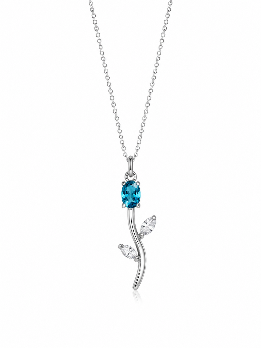 Blue Crystal Flower Pendant Necklace