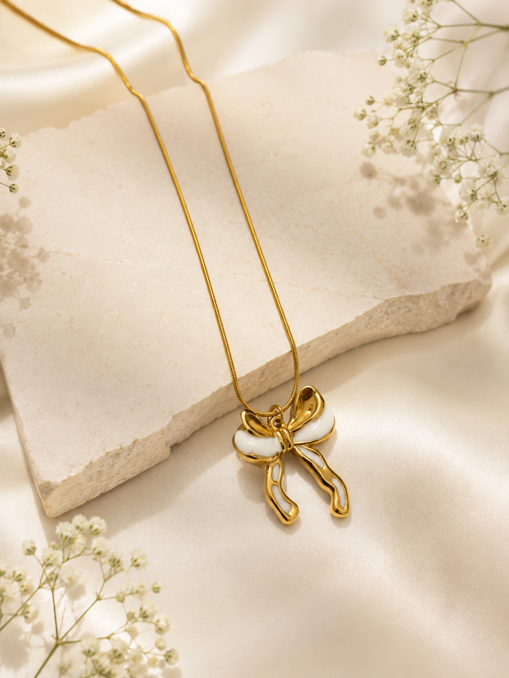 White Bow Pendant Necklace