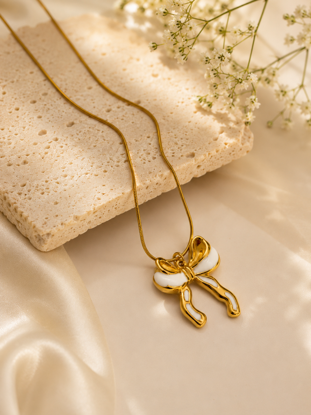 White Bow Pendant Necklace