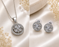 Sparkling Round Crystal Pendant Necklace & Stud Earrings Set