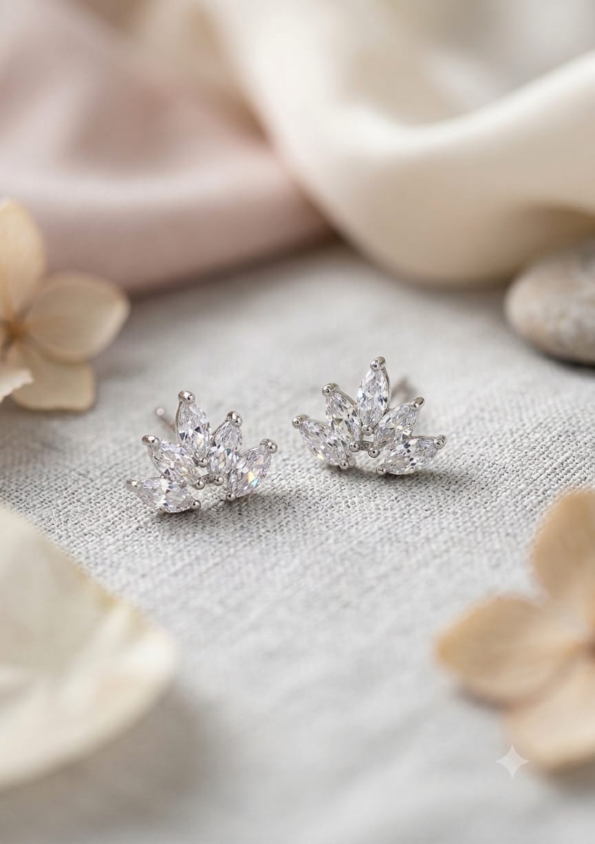 Elegant Lotus Cluster Silver Earrings