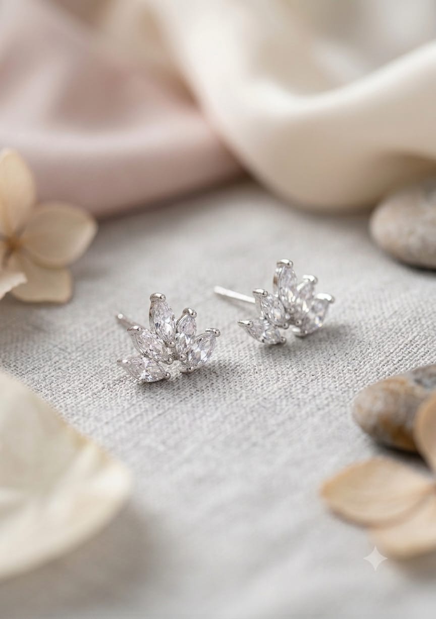 Elegant Lotus Cluster Silver Earrings