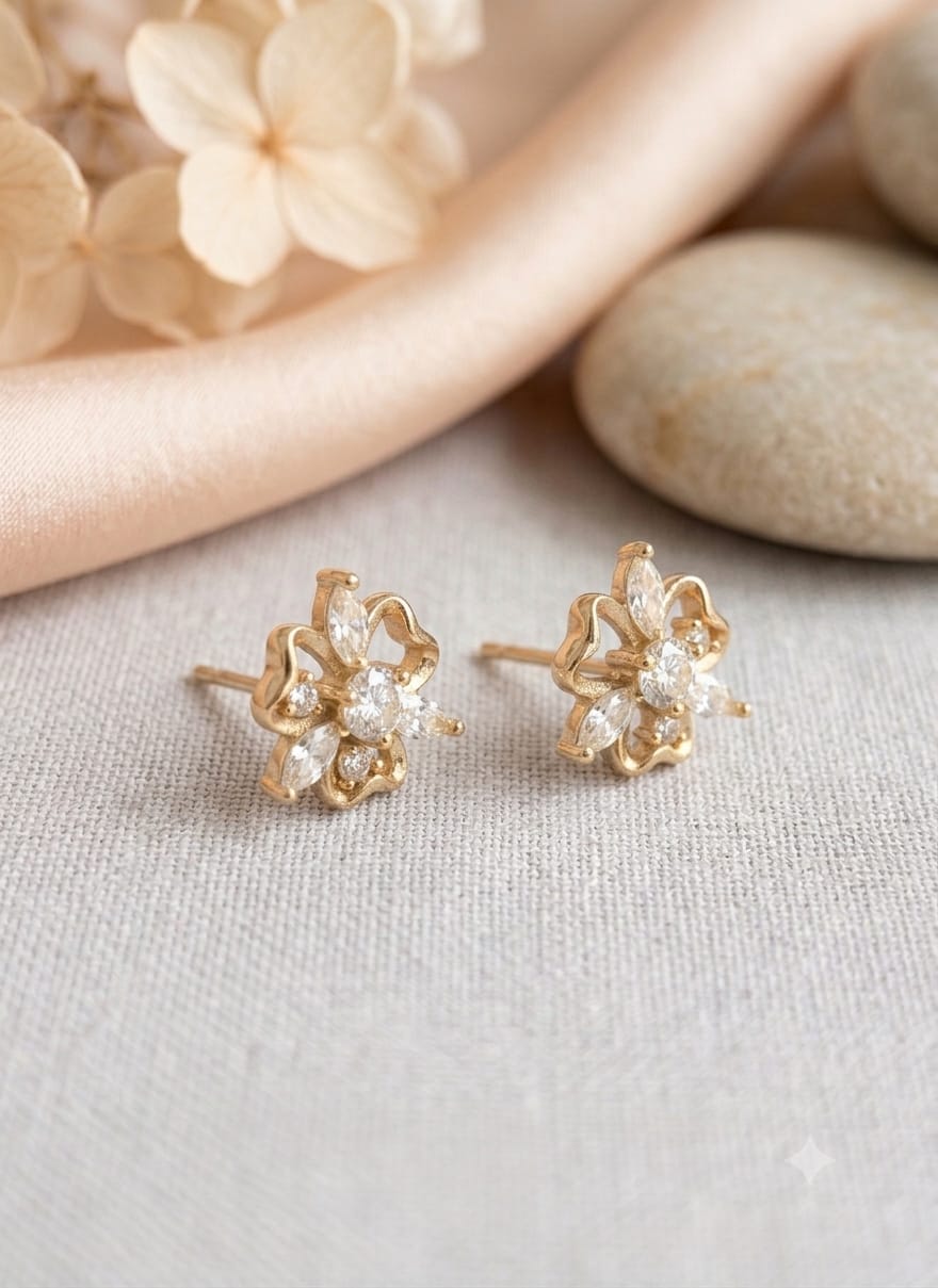 Elegant Floral Cluster Gold Earrings