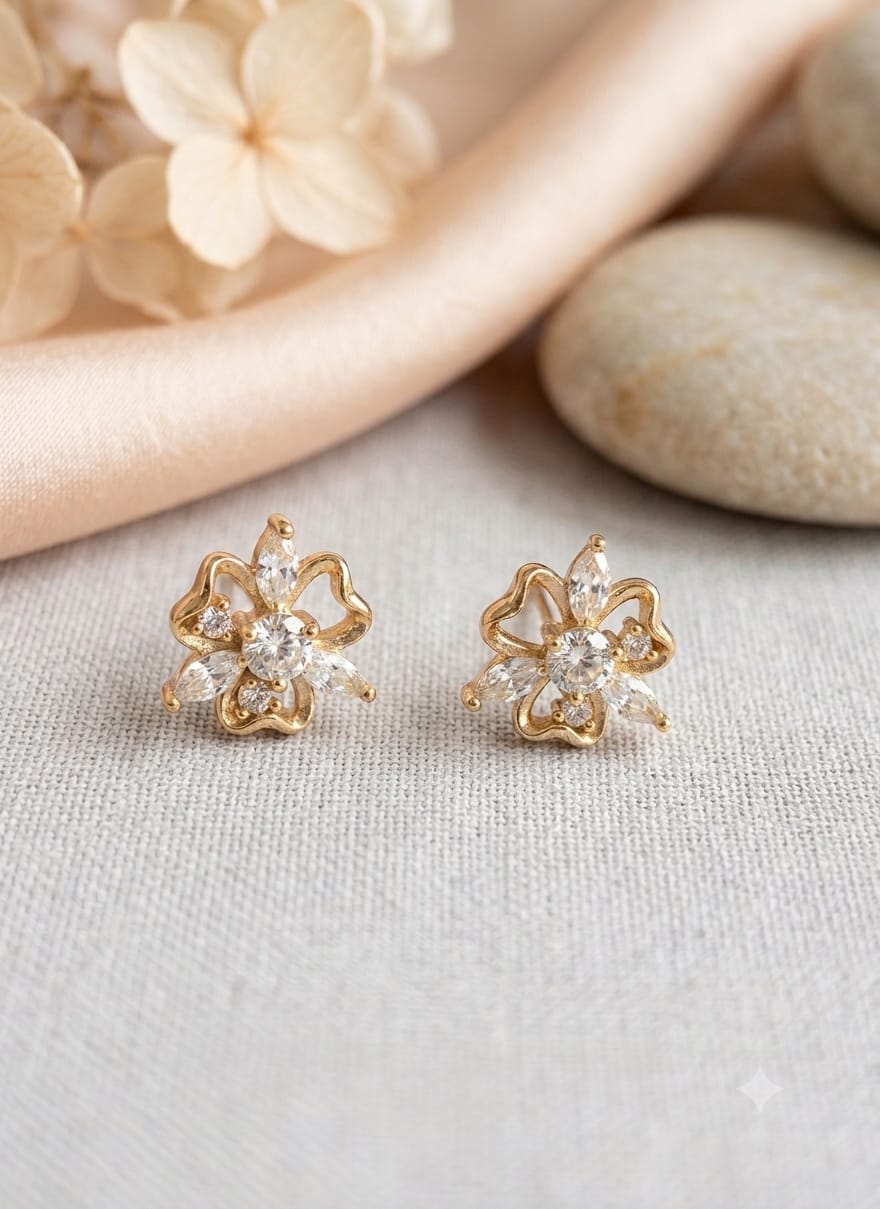 Elegant Floral Cluster Gold Earrings