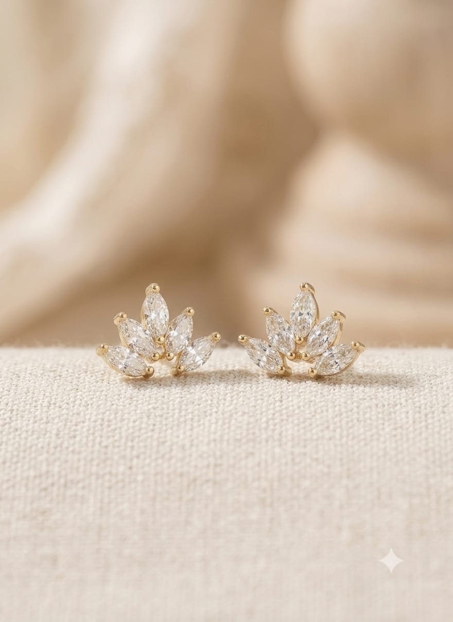 Elegant Lotus Cluster Gold Earrings