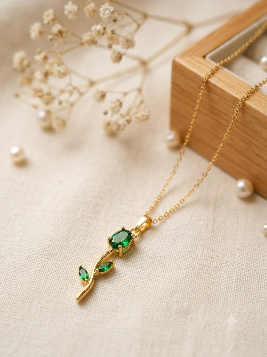 Elegant Crystal Tulip Stem Pendant Necklace