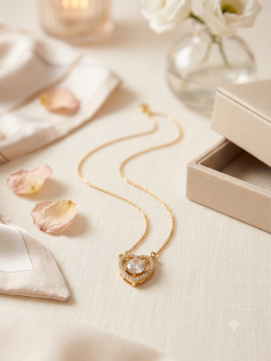 Gold Heart Solitaire Pendant