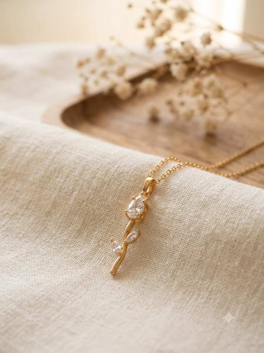 Elegant Crystal Tulip Stem Pendant Necklace