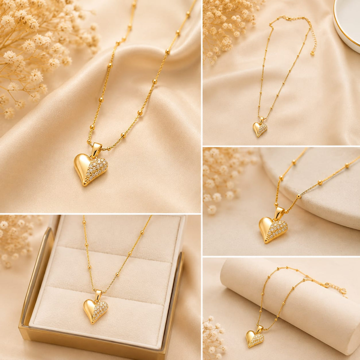 Crystal Half-Heart Gold Pendant Necklace ✨