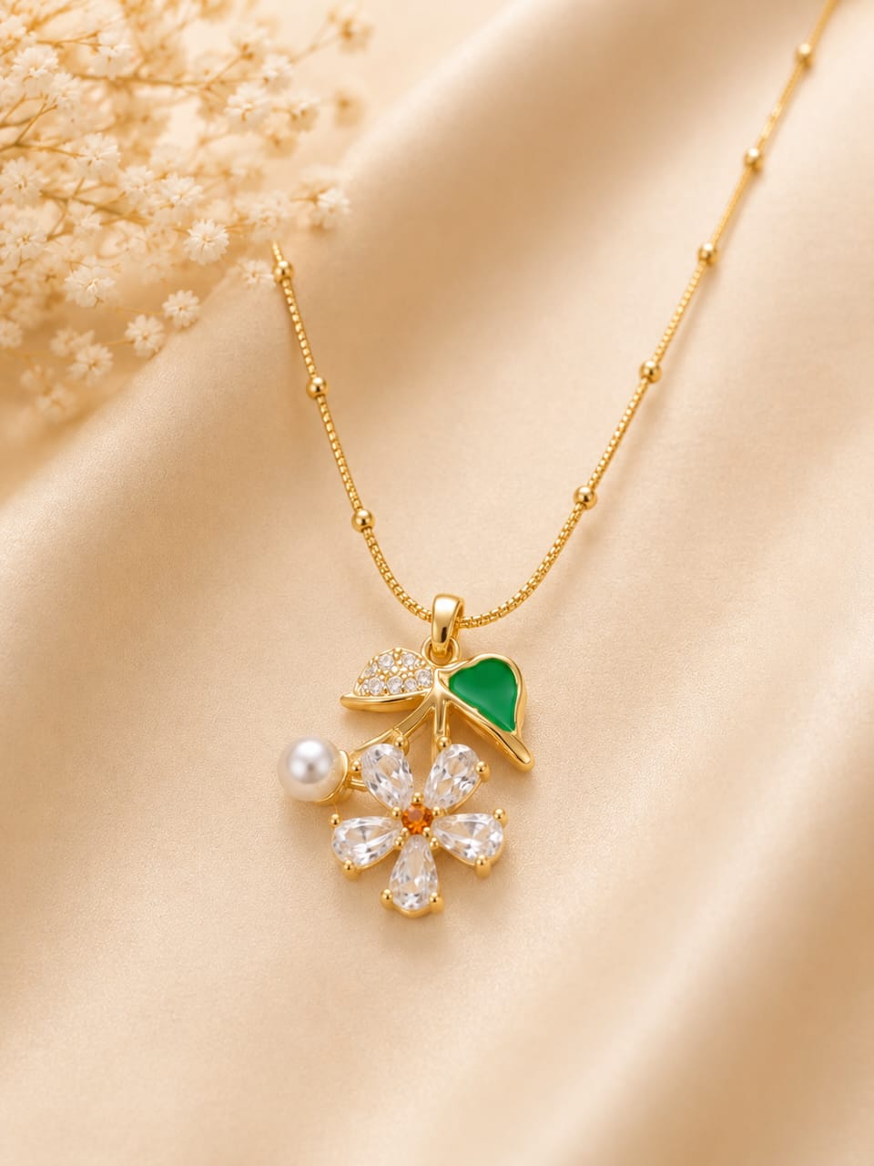 Crystal Blossom Pearl Pendant Necklace 🌸✨