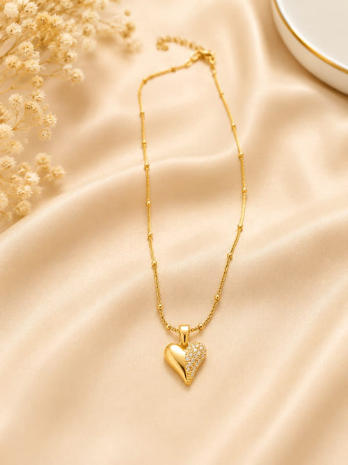 Crystal Half-Heart Gold Pendant Necklace ✨