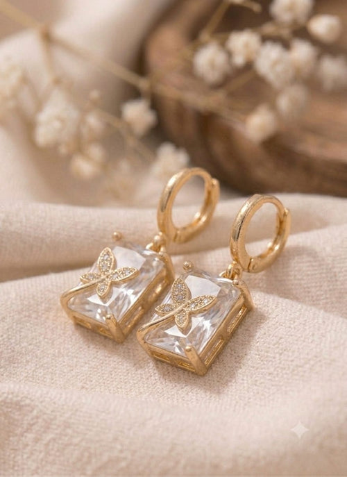 Crystal Butterfly Drop Gold Earrings