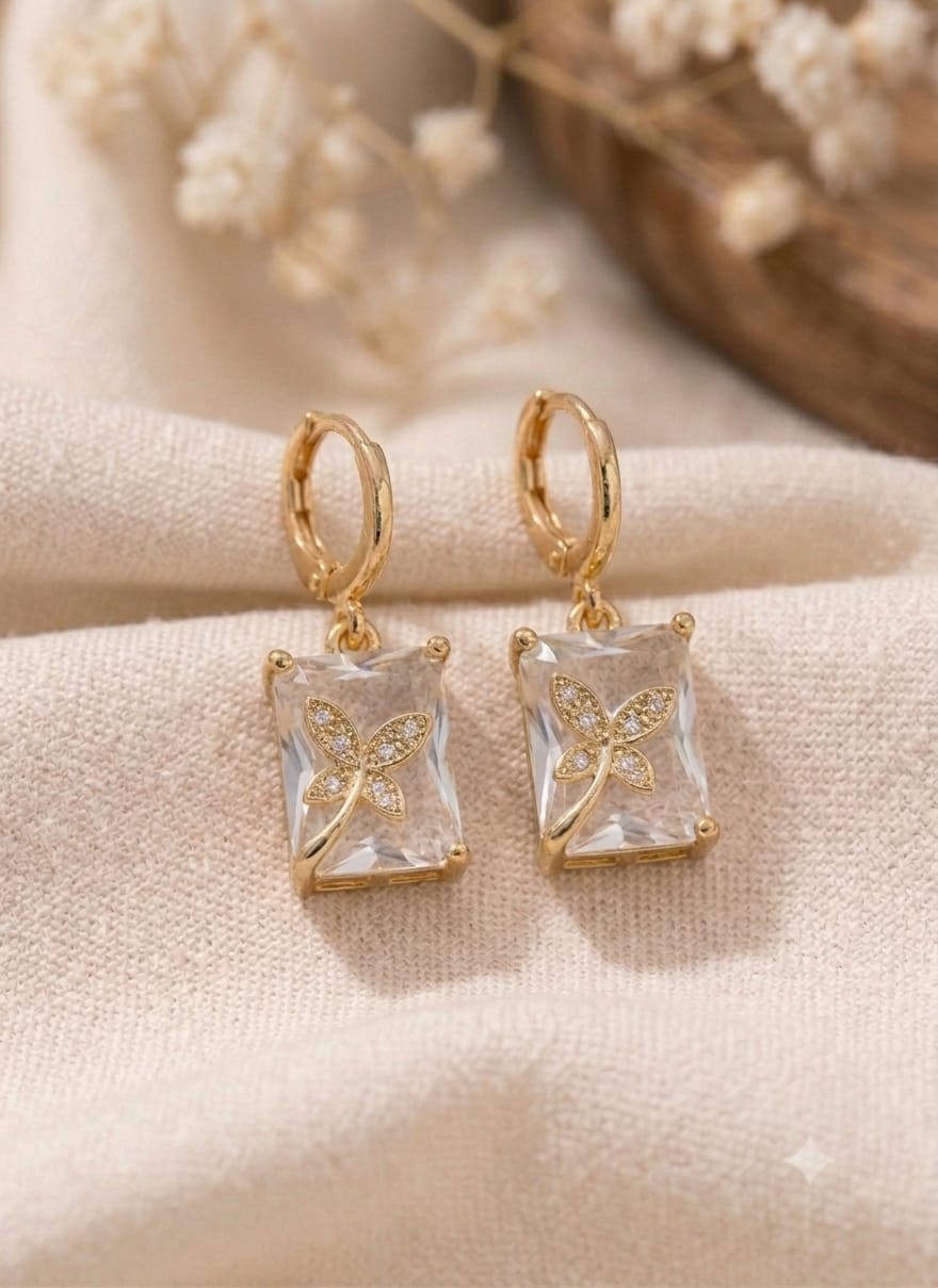 Crystal Butterfly Drop Gold Earrings