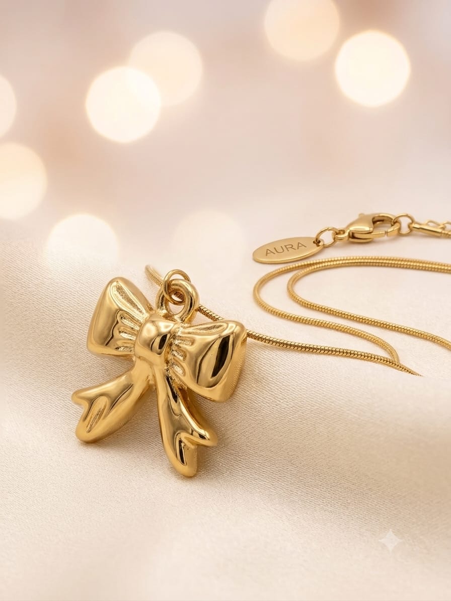 Elegant Golden Bow Pendant Necklace