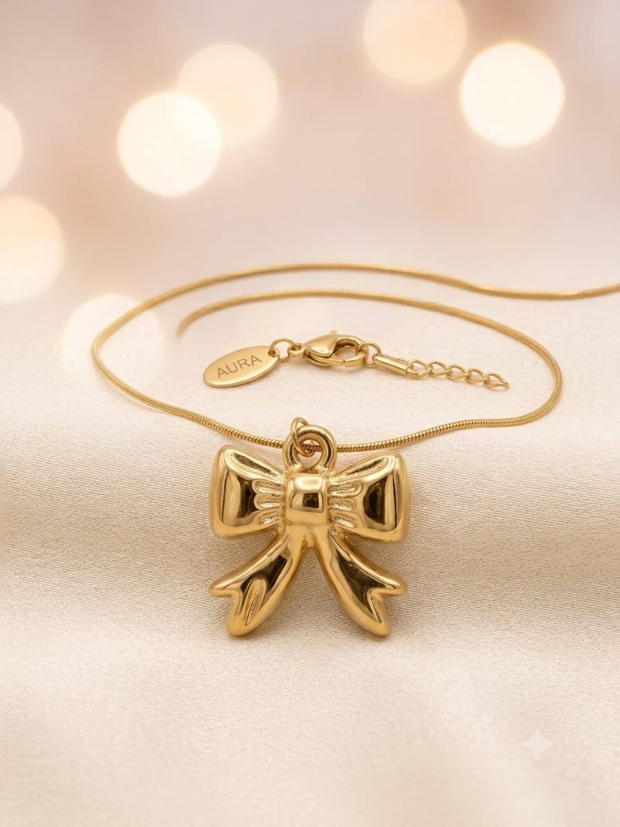 Elegant Golden Bow Pendant Necklace