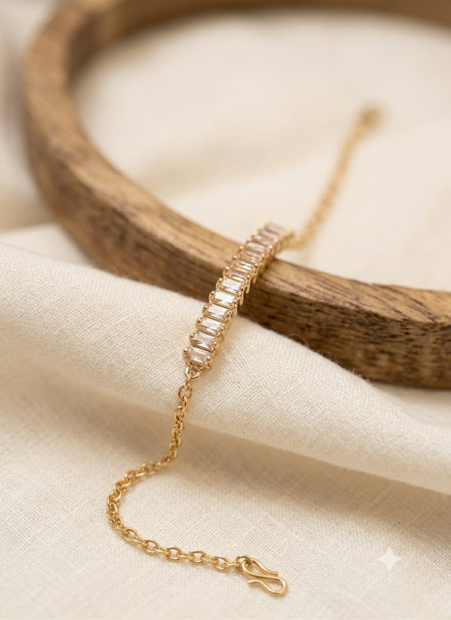 Baguette Crystal Tennis Bracelet – Gold Plated