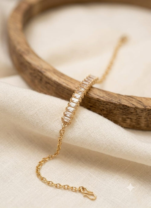 Baguette Crystal Tennis Bracelet – Gold Plated