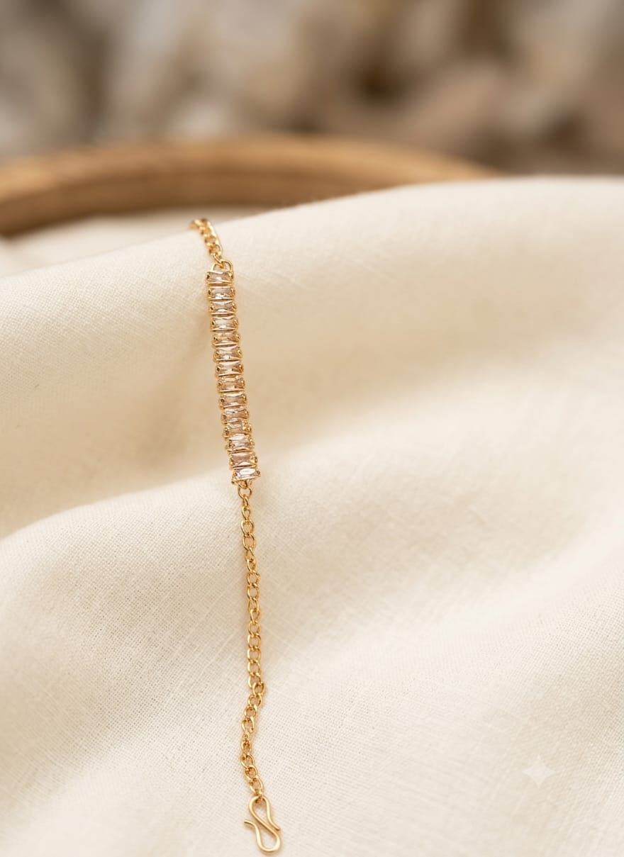 Baguette Crystal Tennis Bracelet – Gold Plated