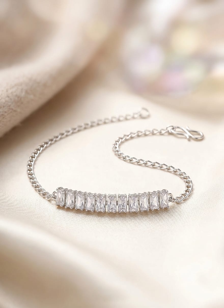 Elegant Baguette Zirconia Silver Bracelet