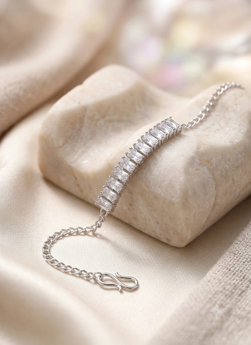 Elegant Baguette Zirconia Silver Bracelet