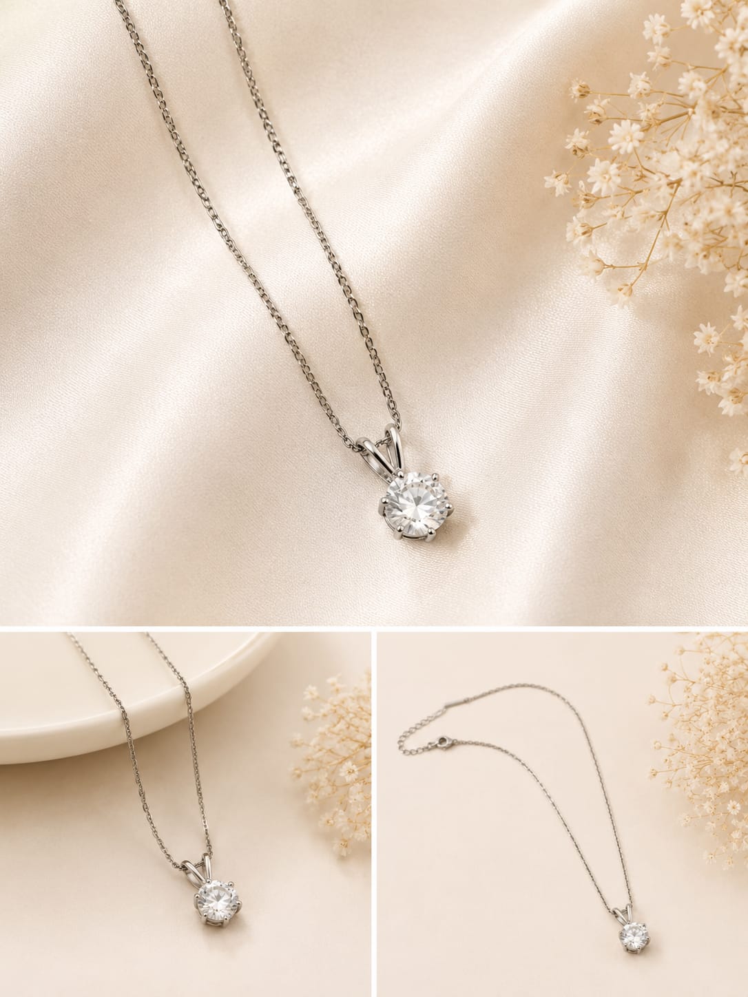 Silver-Tone Solitaire Crystal Necklace