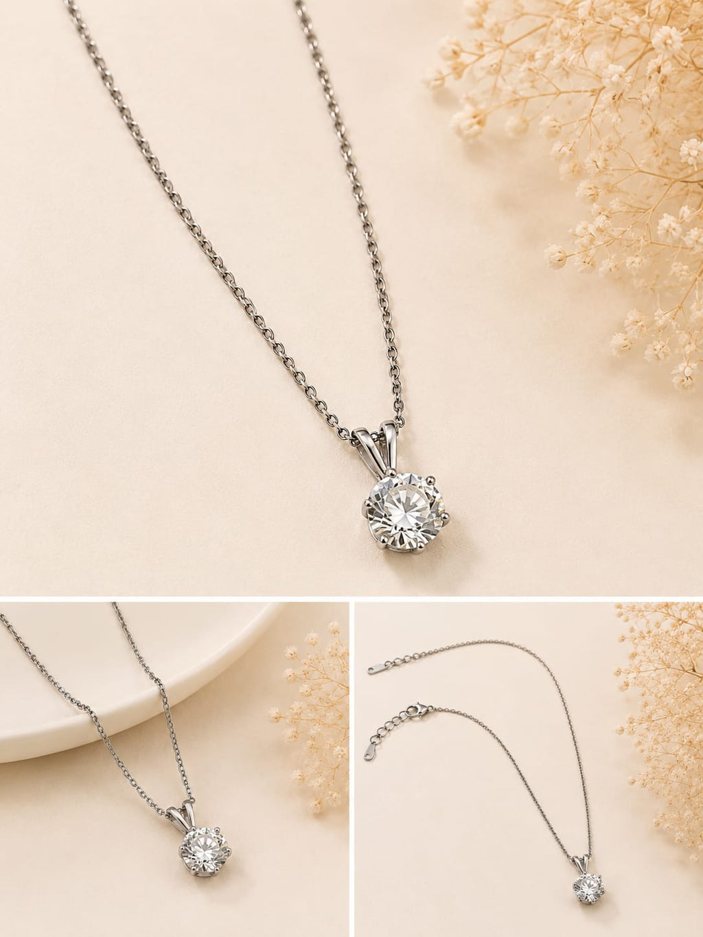 Silver-Tone Solitaire Crystal Necklace