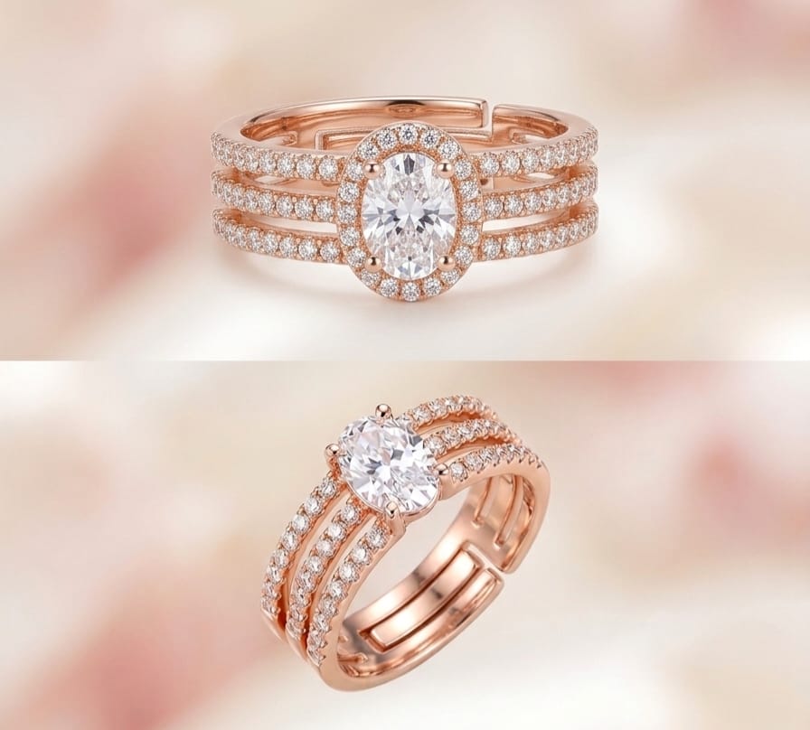 Rose Gold Oval Halo Adjustable Ring