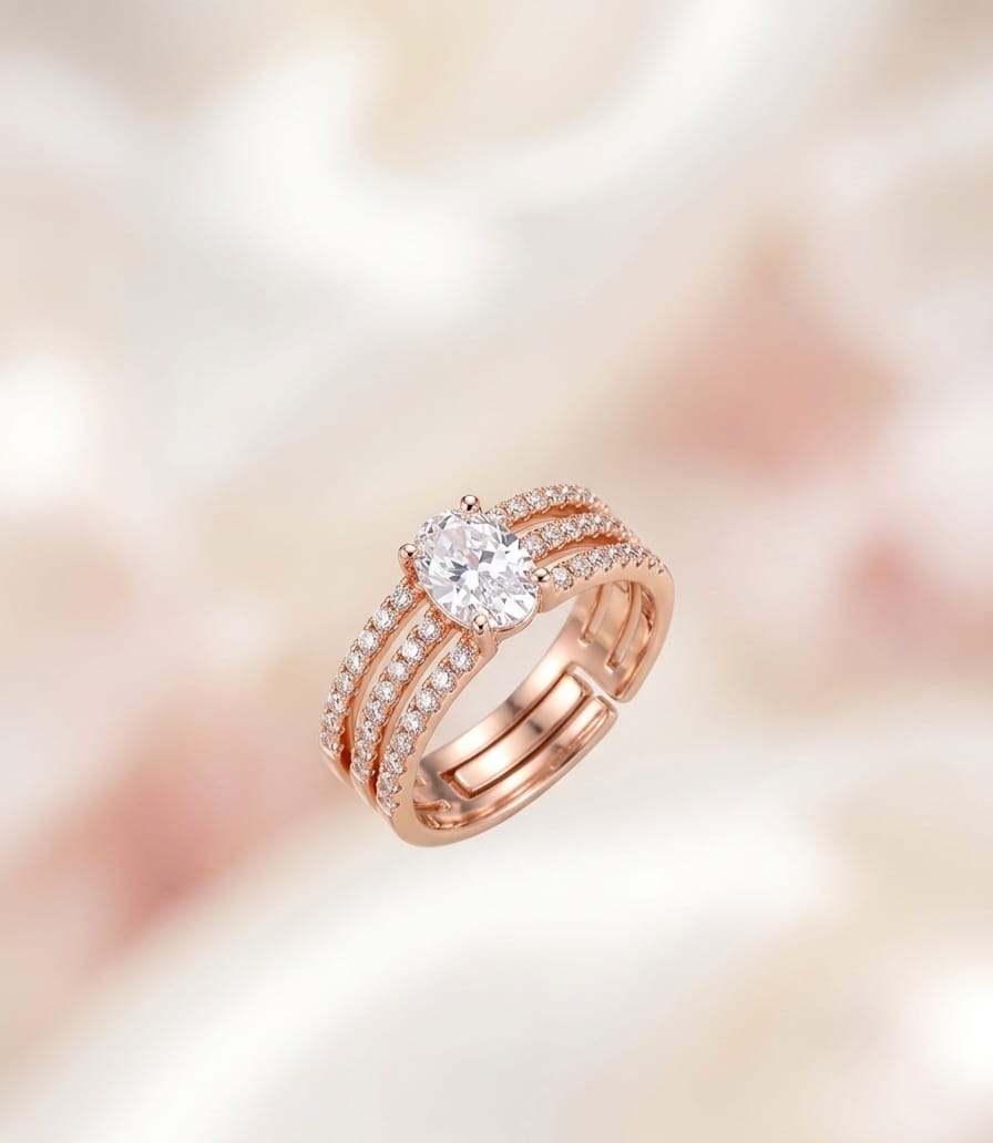 Rose Gold Oval Halo Adjustable Ring