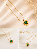 Gold-Finished Irregular Bezel Green Heart Pendant Necklace.