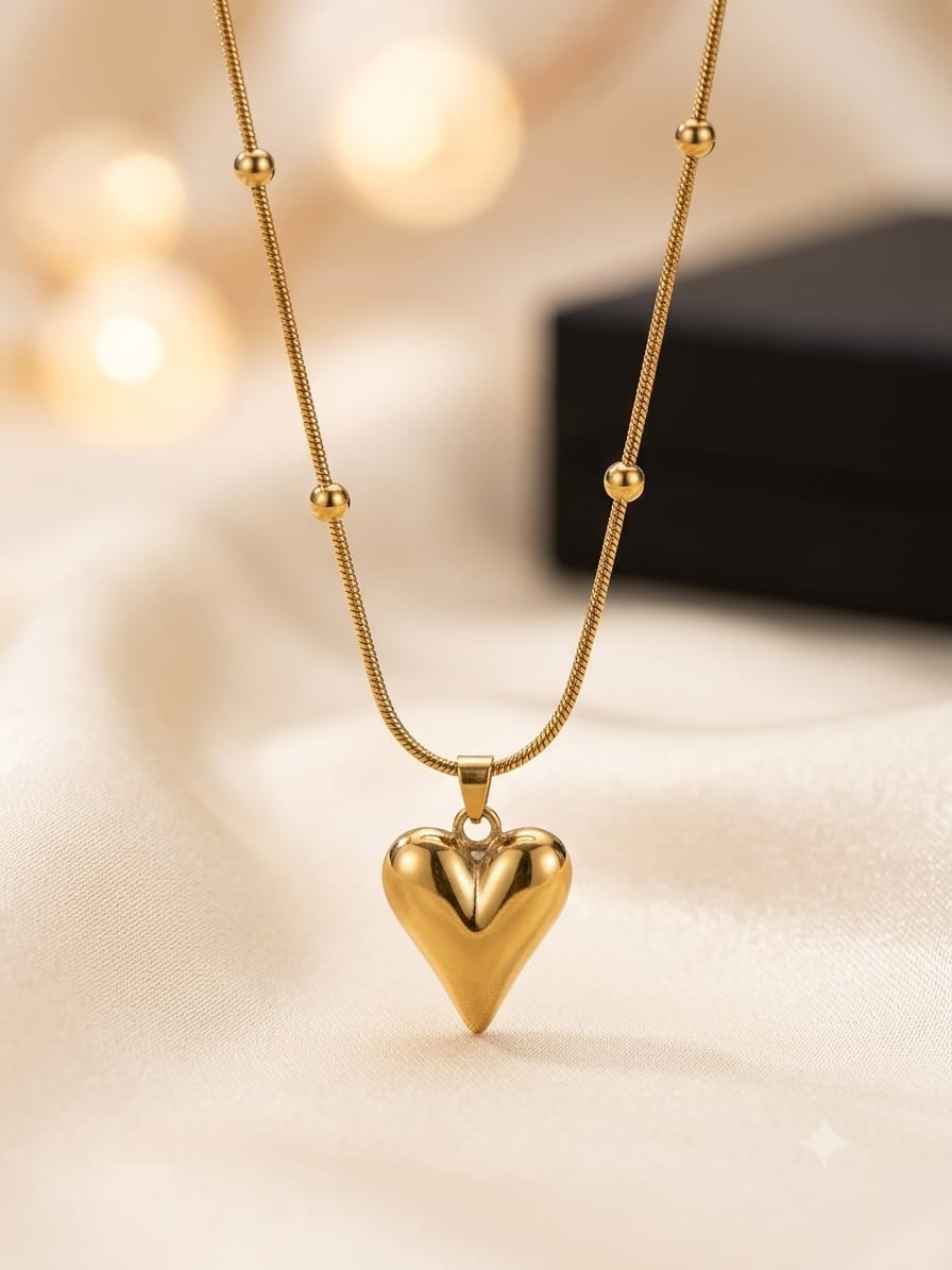 Elegant Puffy Heart Pendant Necklace