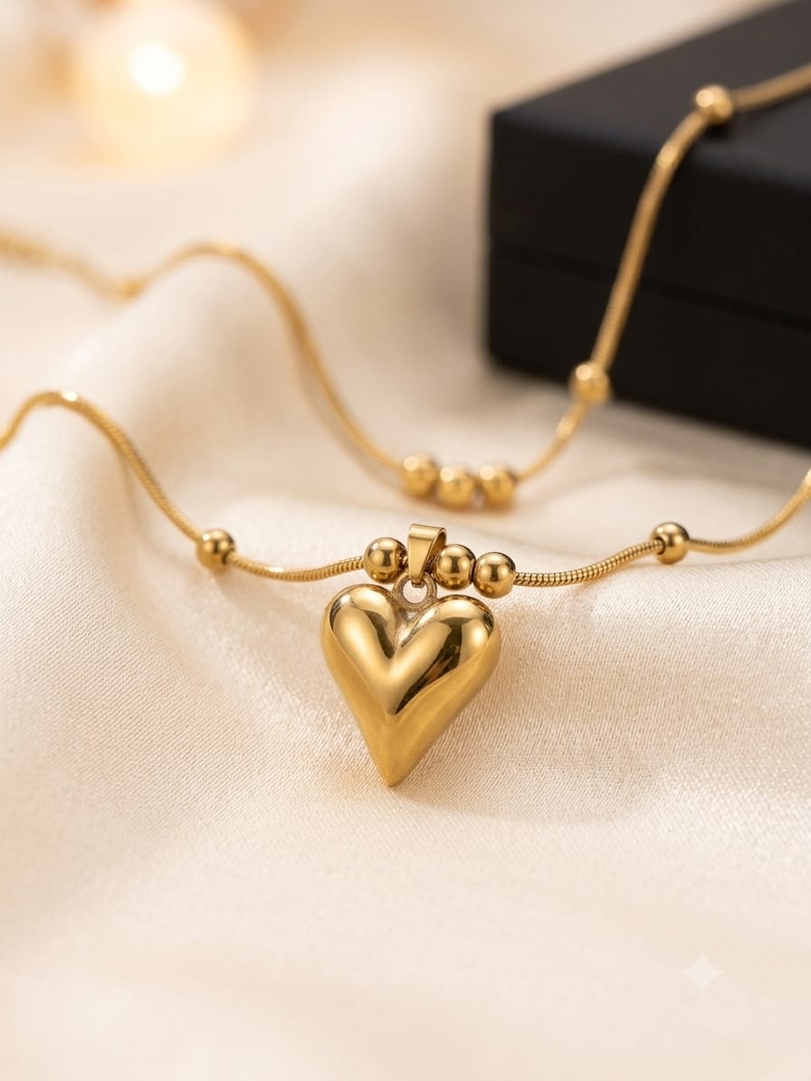 Elegant Puffy Heart Pendant Necklace