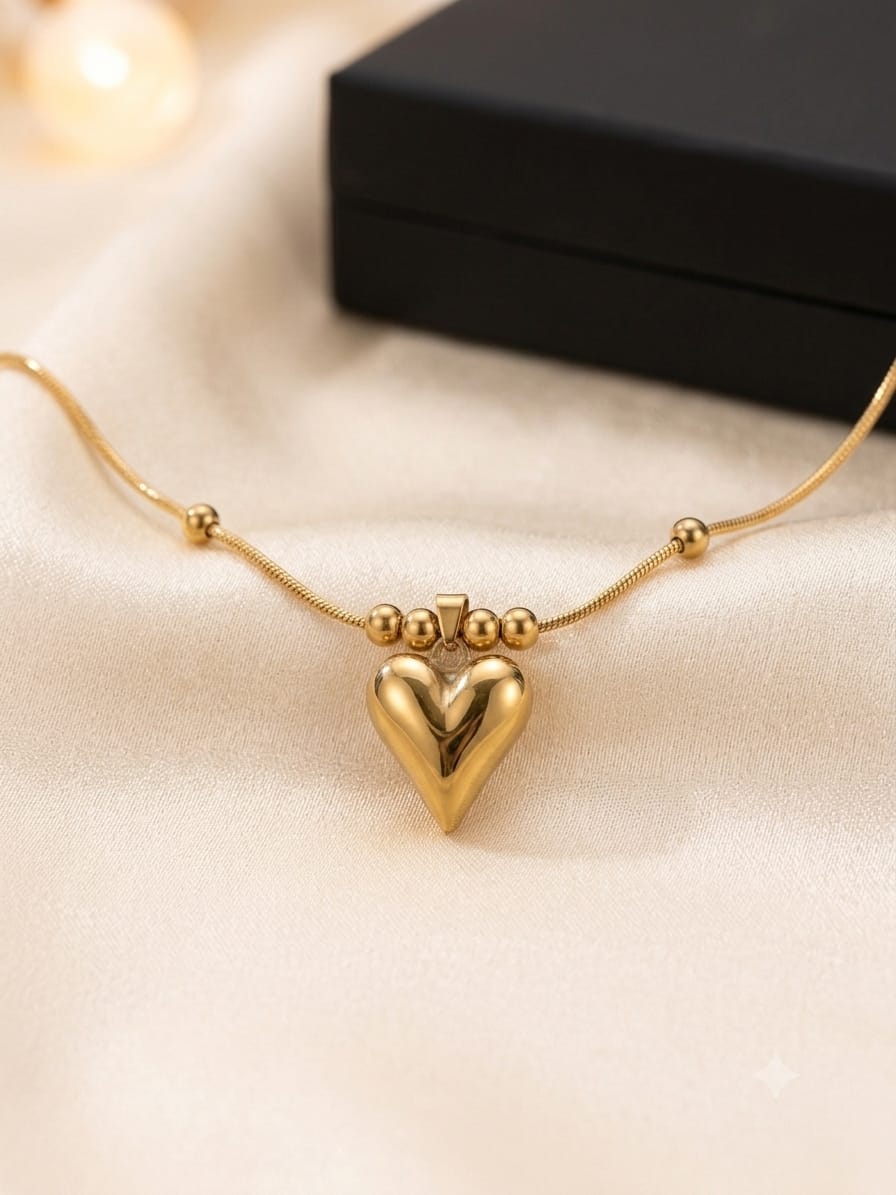Elegant Puffy Heart Pendant Necklace