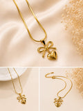 Gold-Finished Bow and Heart Pendant Necklace