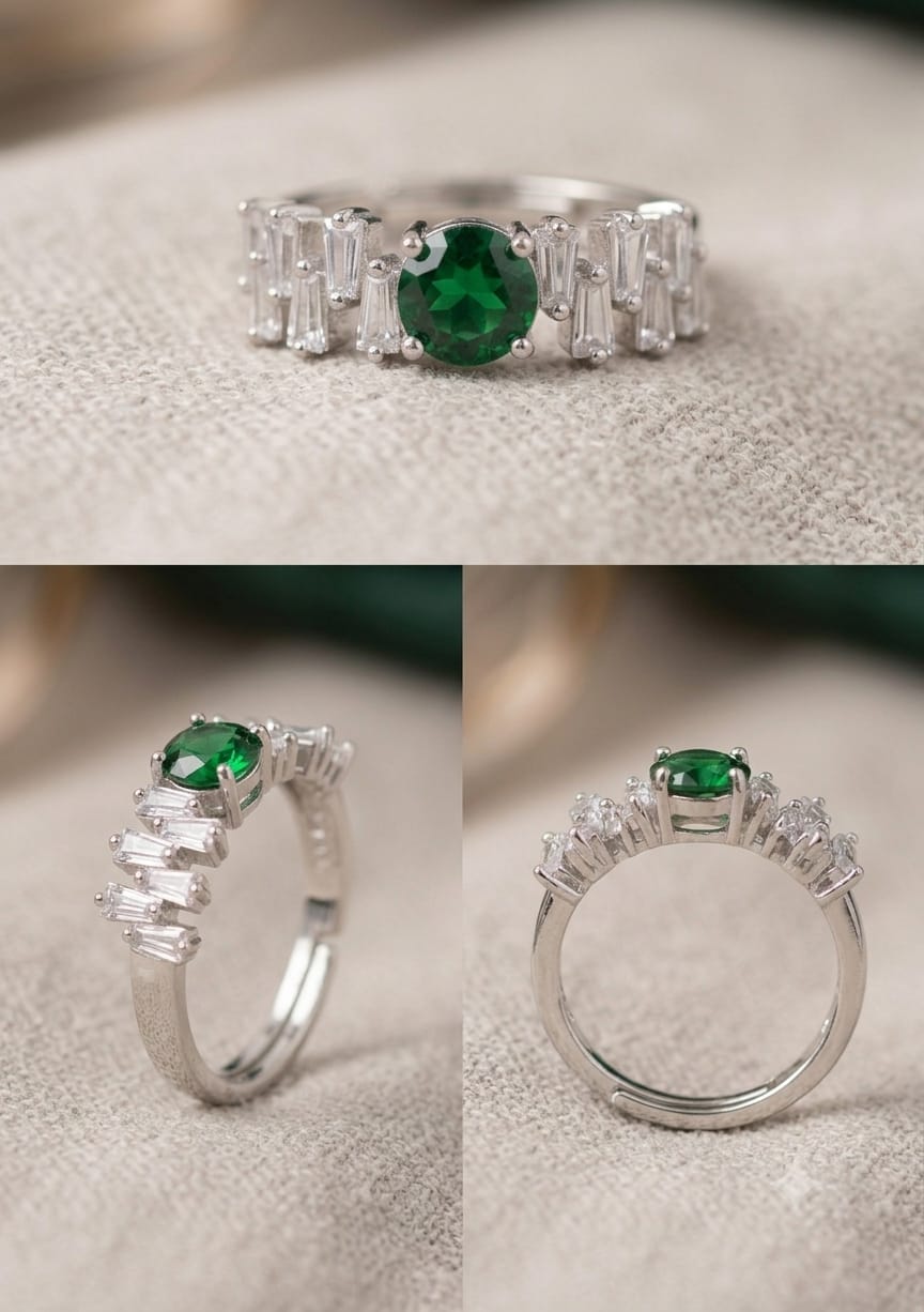 Emerald Crystal Adjustable Ring