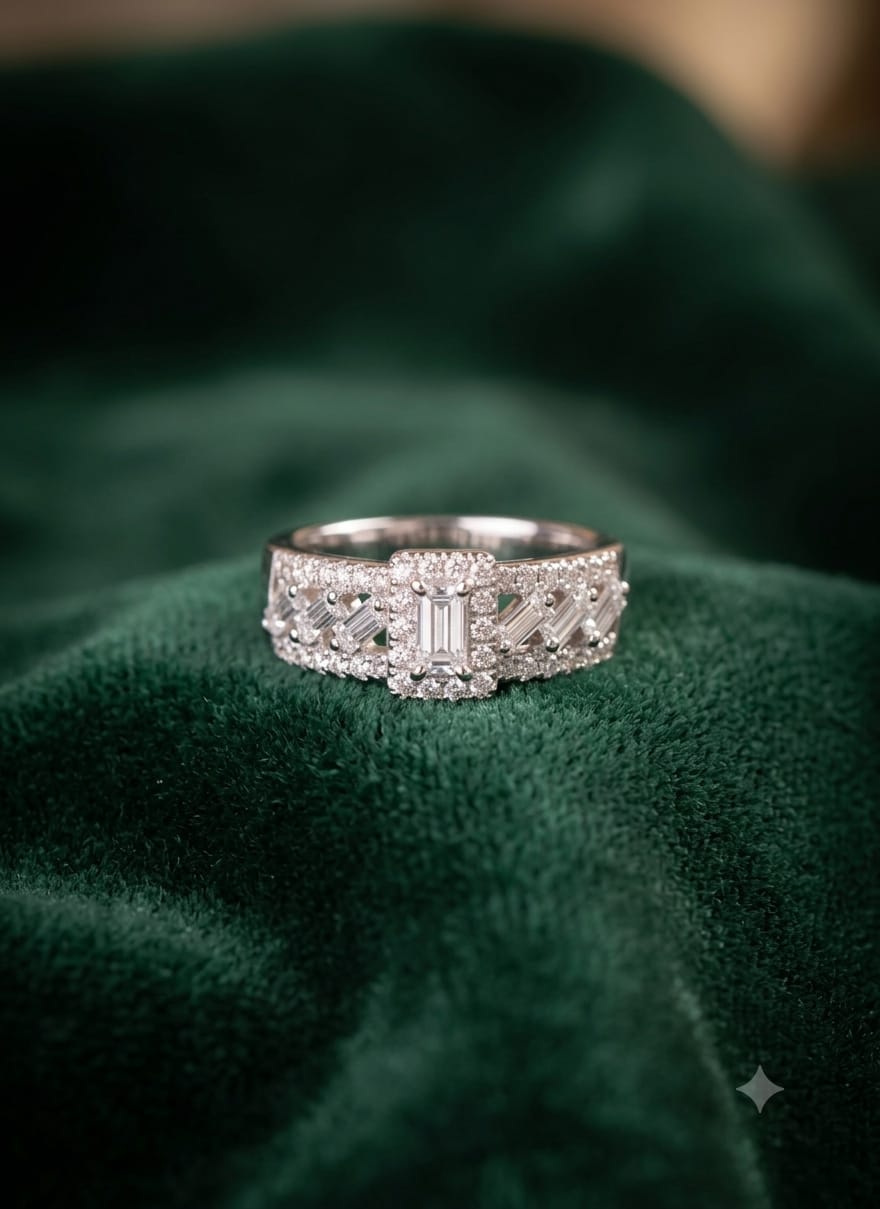 Luxury Emerald-Cut Crystal Adjustable Ring