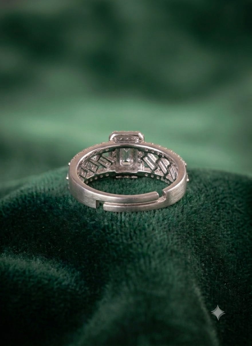 Luxury Emerald-Cut Crystal Adjustable Ring