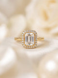Emerald-Cut Halo Crystal Ring