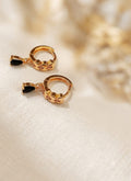 Black Teardrop Heart Pattern Gold Huggie Earrings
