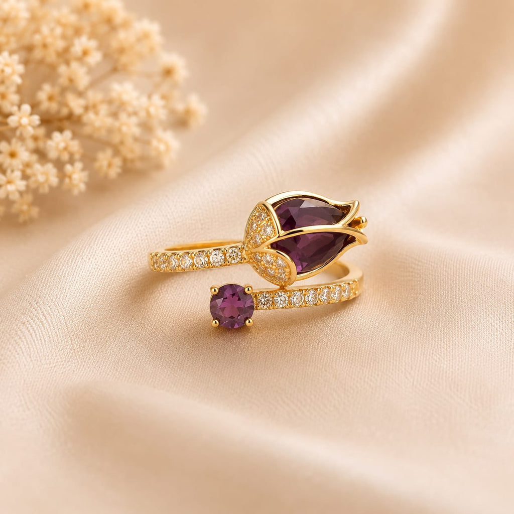 Emerald Tulip Bloom Adjustable Ring