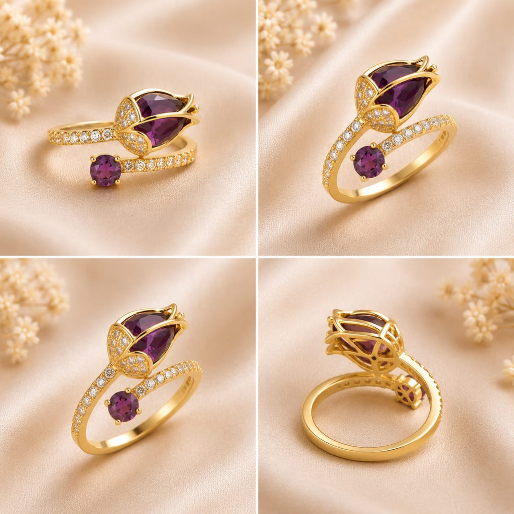 Emerald Tulip Bloom Adjustable Ring