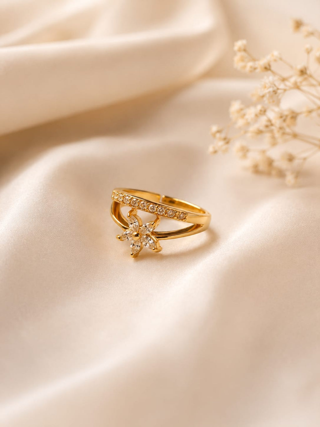 Floral Crystal Adjustable Ring