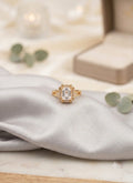 Emerald Cut Halo Crystal Ring