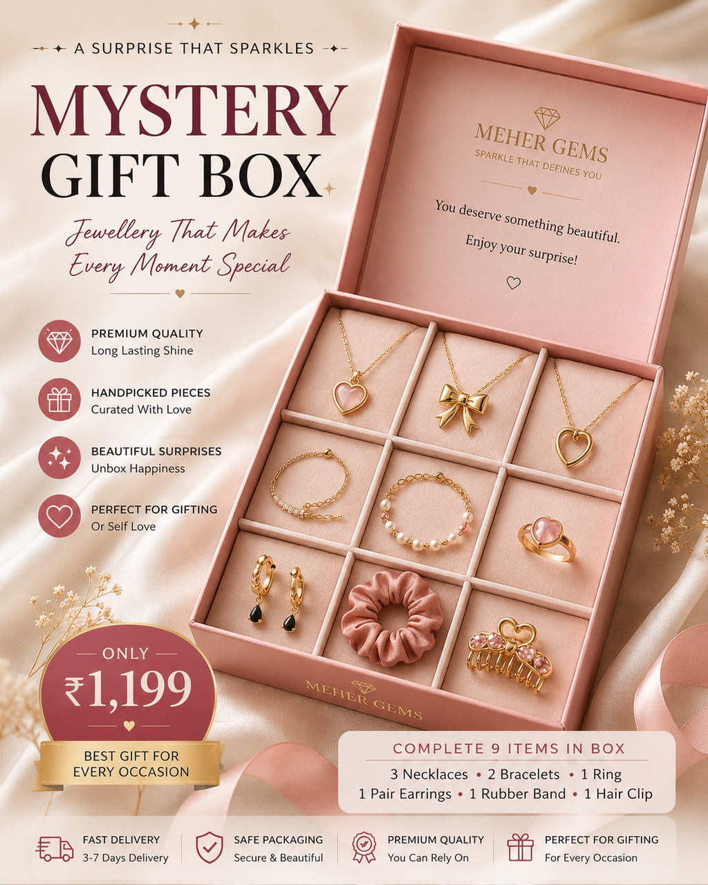 Meher Gems Mystery Jewellery Gift Box – 9 Premium Surprise Items 🎁✨