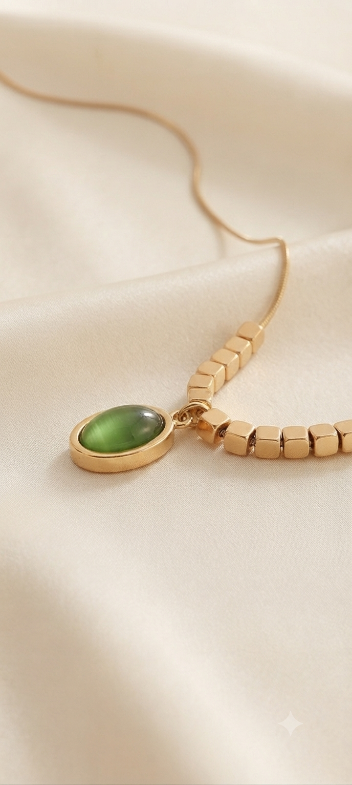 Golden Elegance Oval  StonePendant Necklace